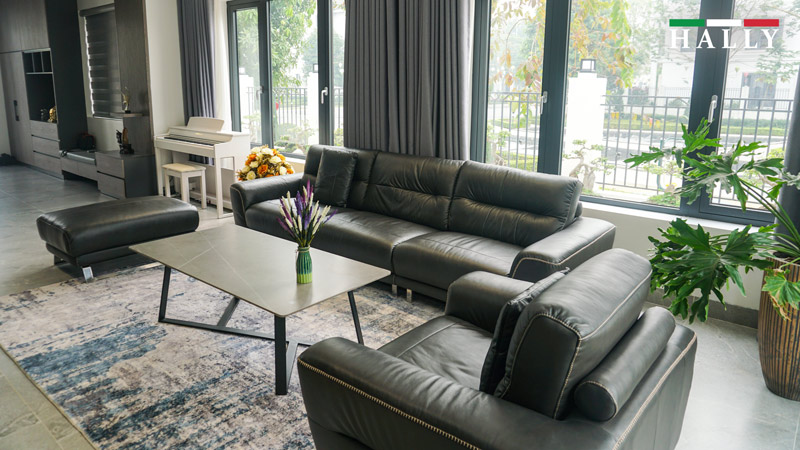 Bộ sofa da nhà khách hàng sau khi được Hally bảo dưỡng